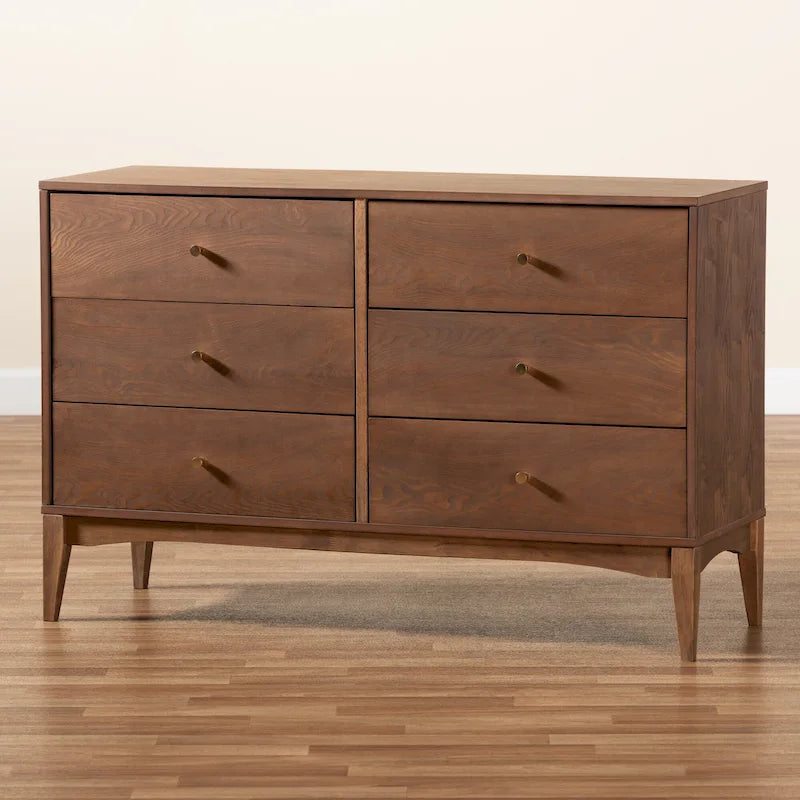 Mid-Century Modern 6-Drawer Dresser with Ash Walnut Finish