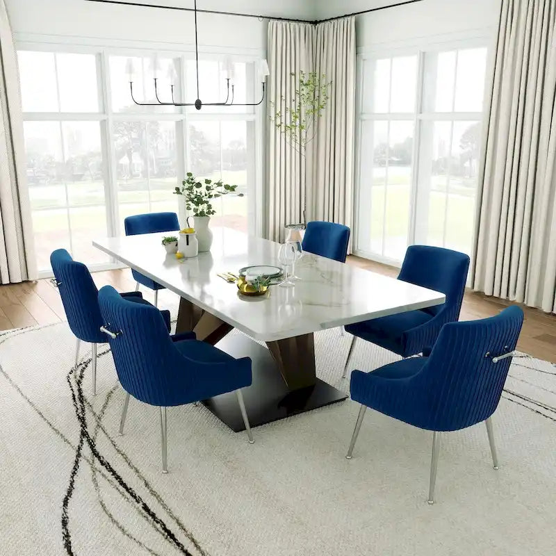 Modern Velvet Pleated Dining Chair with Rear Handle, Set of 6
