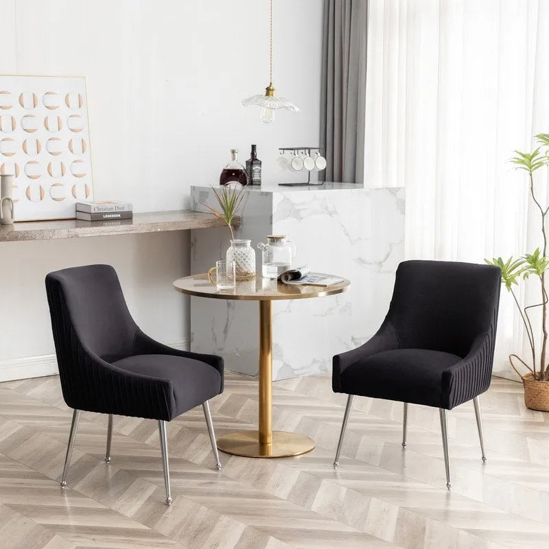 Modern Velvet Pleated Dining Chair with Rear Handle, Set of 6
