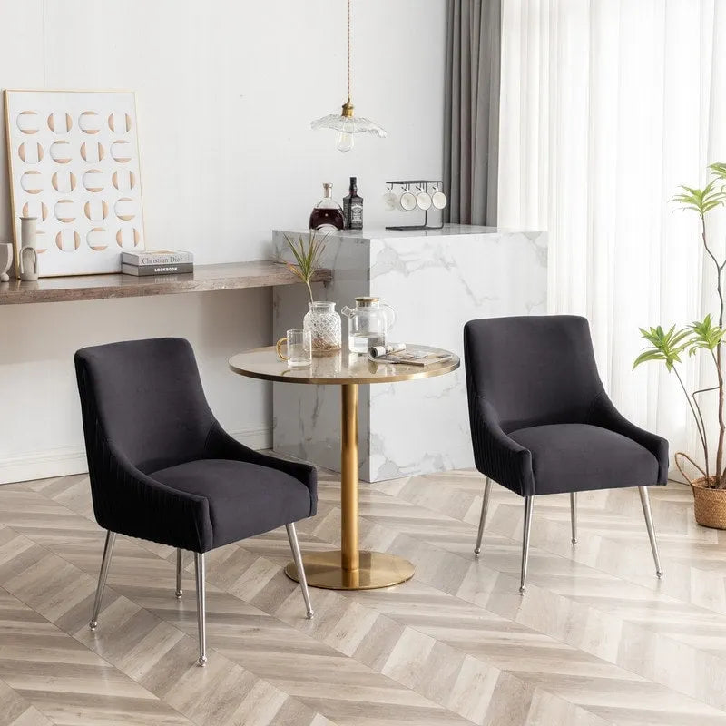 Modern Velvet Pleated Dining Chair with Rear Handle, Set of 6