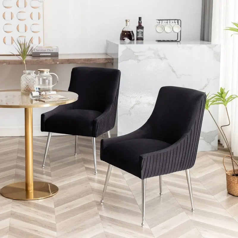 Modern Velvet Pleated Dining Chair with Rear Handle, Set of 6