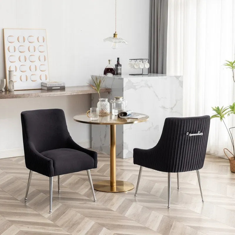 Modern Velvet Pleated Dining Chair with Rear Handle, Set of 6