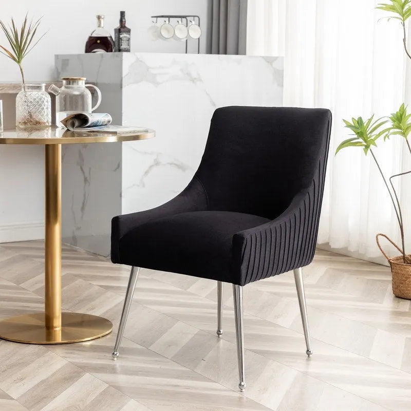Modern Velvet Pleated Dining Chair with Rear Handle, Set of 6