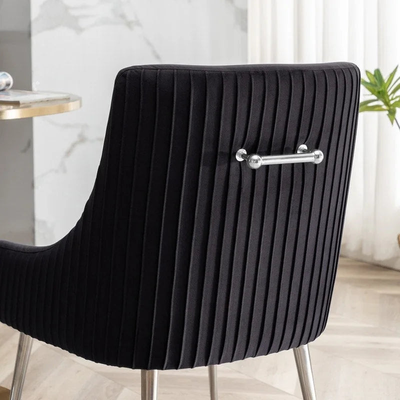 Modern Velvet Pleated Dining Chair with Rear Handle, Set of 6