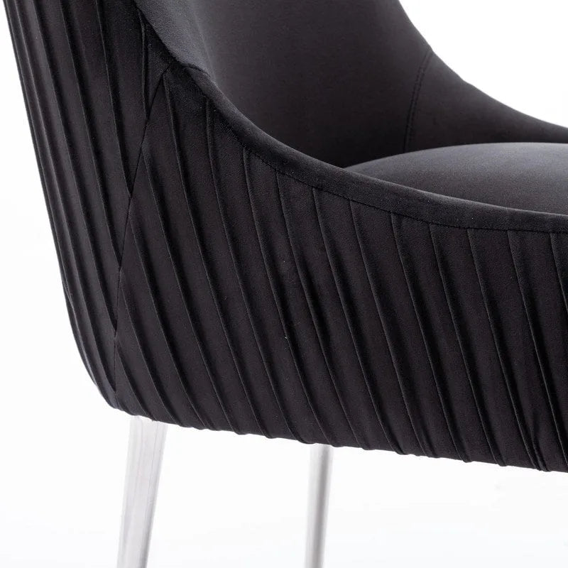 Modern Velvet Pleated Dining Chair with Rear Handle, Set of 6