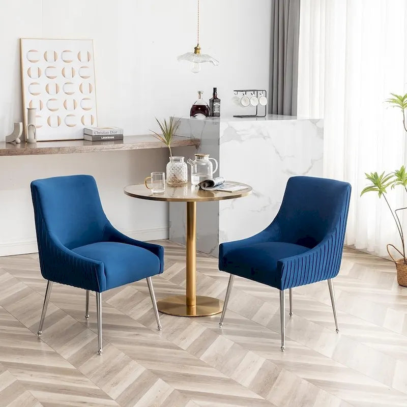 Modern Velvet Pleated Dining Chair with Rear Handle, Set of 6