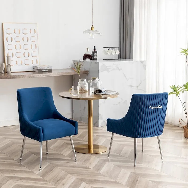 Modern Velvet Pleated Dining Chair with Rear Handle, Set of 6