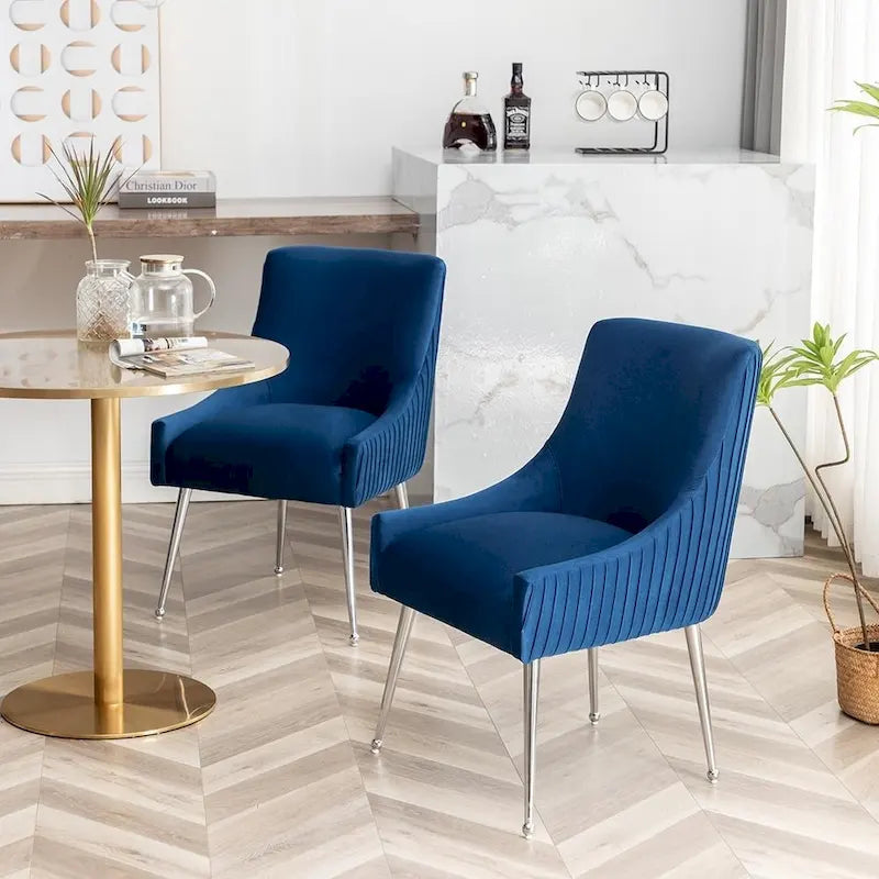 Modern Velvet Pleated Dining Chair with Rear Handle, Set of 6