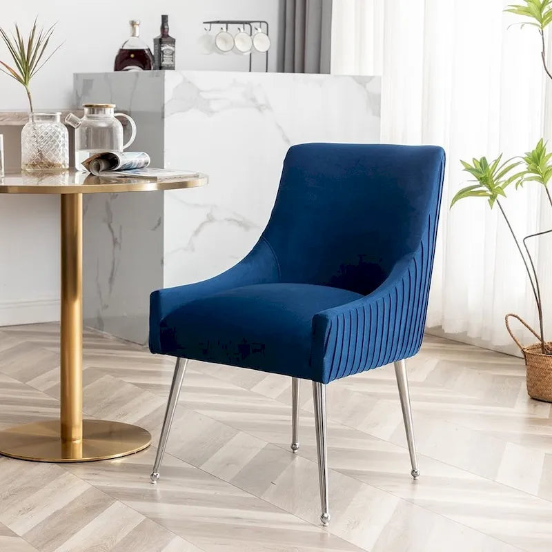 Modern Velvet Pleated Dining Chair with Rear Handle, Set of 6