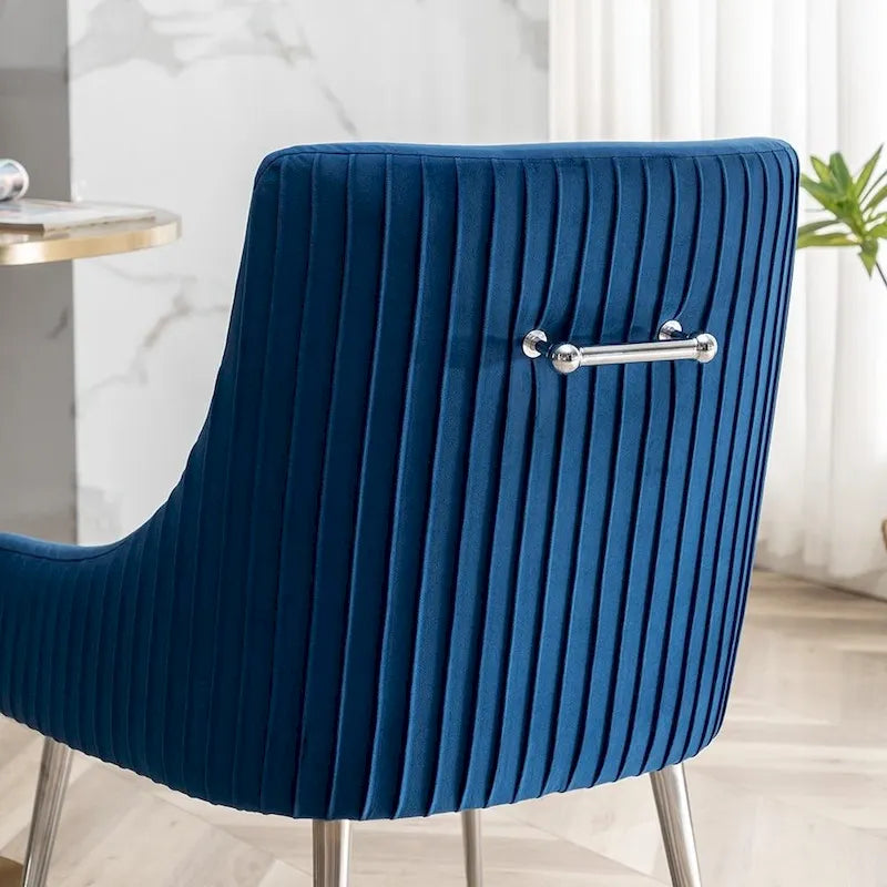 Modern Velvet Pleated Dining Chair with Rear Handle, Set of 6