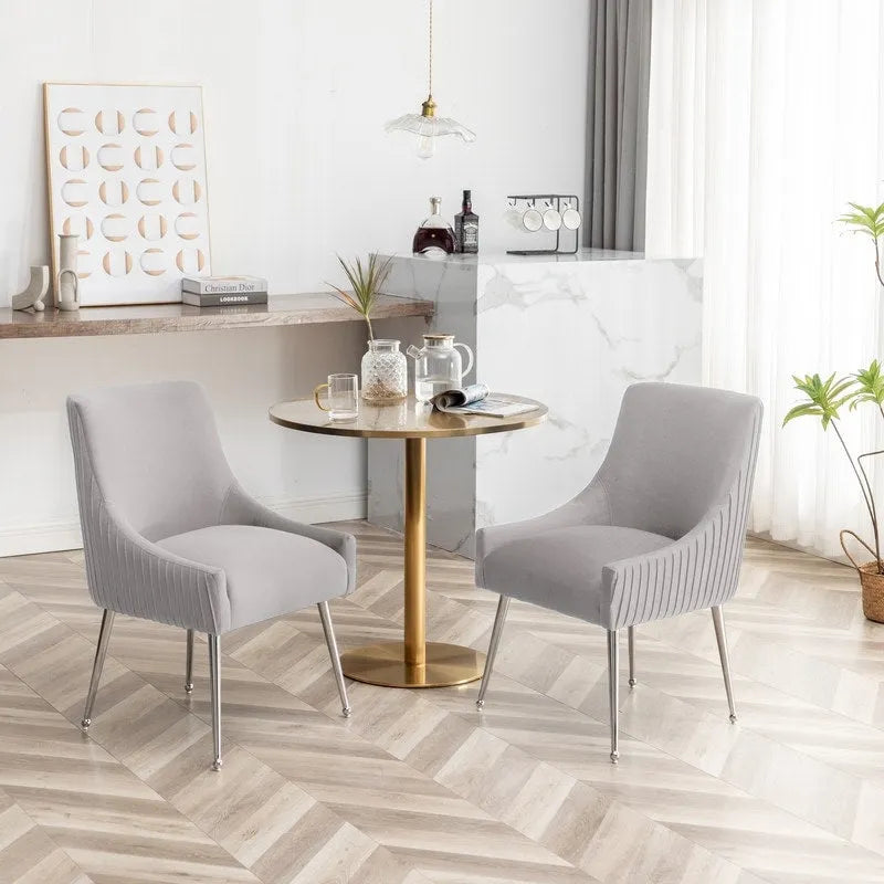 Modern Velvet Pleated Dining Chair with Rear Handle, Set of 6