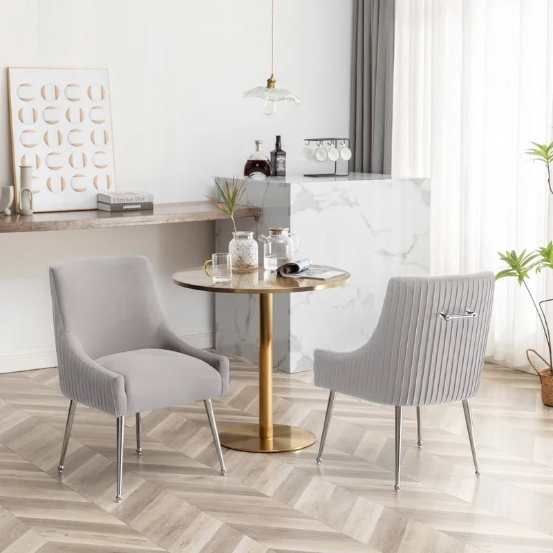 Modern Velvet Pleated Dining Chair with Rear Handle, Set of 6