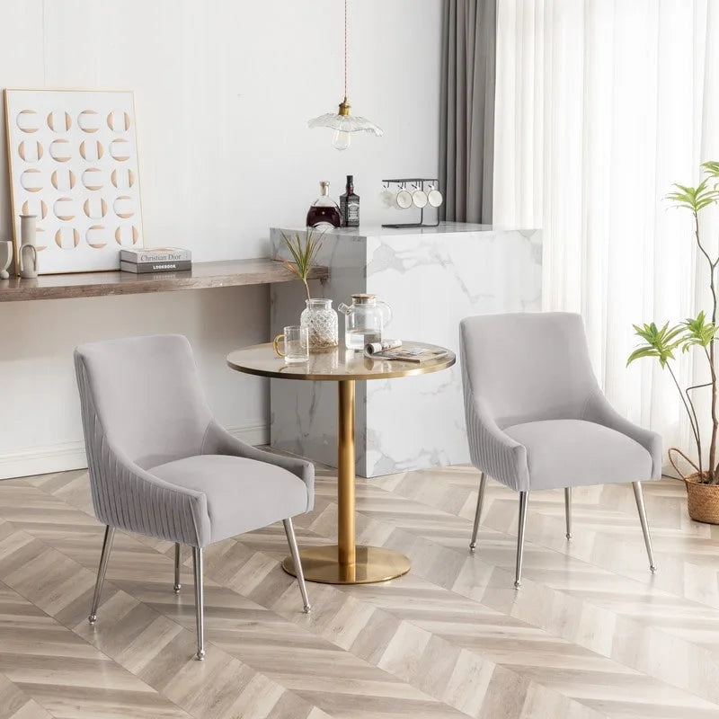 Modern Velvet Pleated Dining Chair with Rear Handle, Set of 6