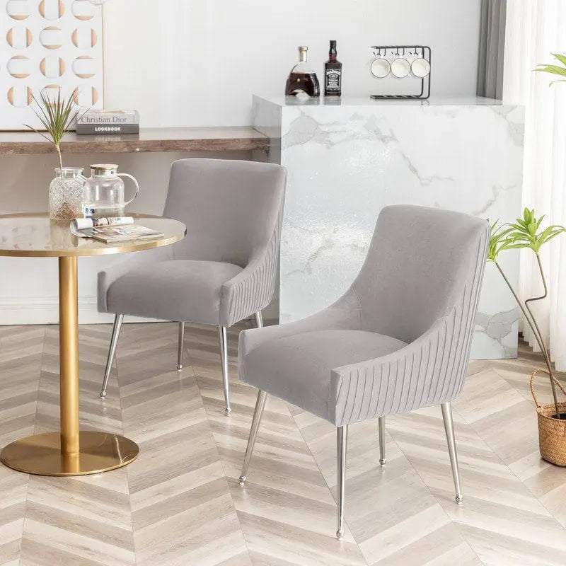 Modern Velvet Pleated Dining Chair with Rear Handle, Set of 6