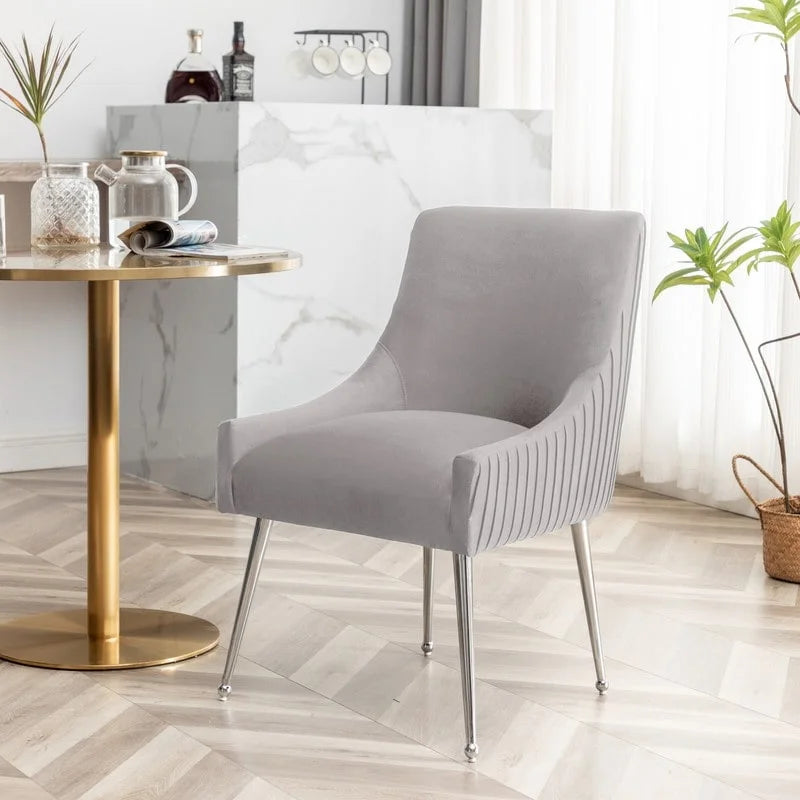 Modern Velvet Pleated Dining Chair with Rear Handle, Set of 6