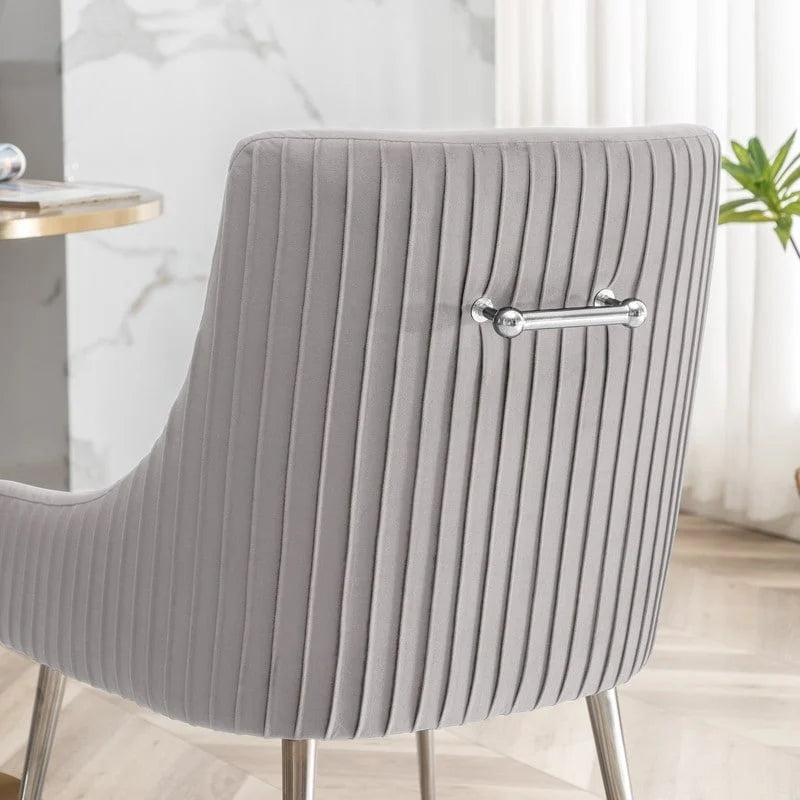 Modern Velvet Pleated Dining Chair with Rear Handle, Set of 6