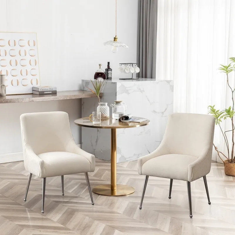 Modern Velvet Pleated Dining Chair with Rear Handle, Set of 6