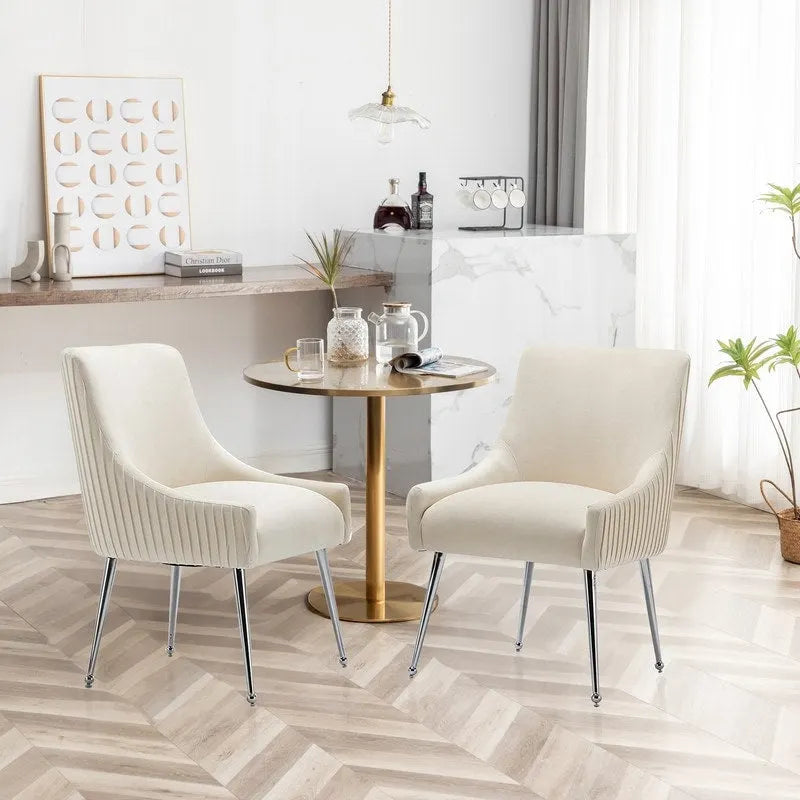 Modern Velvet Pleated Dining Chair with Rear Handle, Set of 6