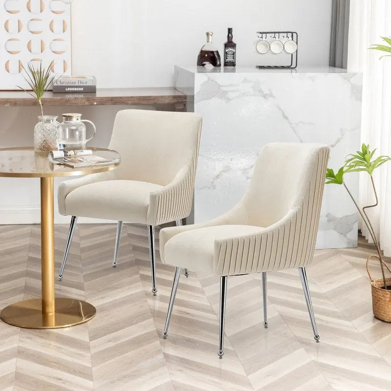Modern Velvet Pleated Dining Chair with Rear Handle, Set of 6