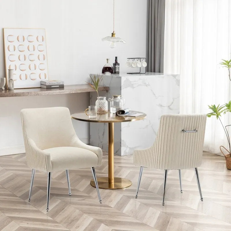 Modern Velvet Pleated Dining Chair with Rear Handle, Set of 6