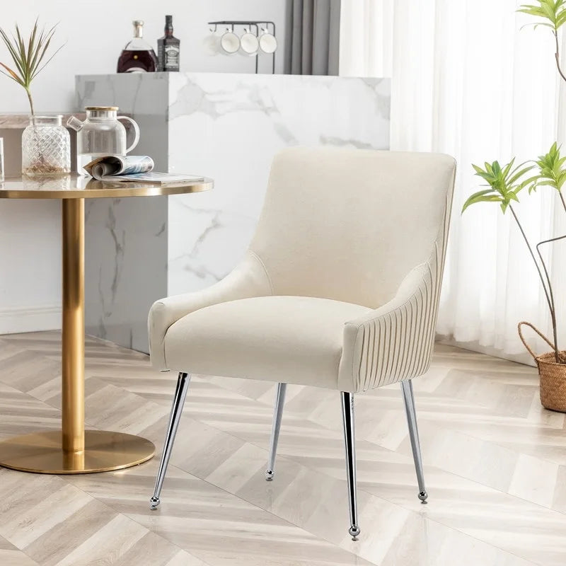Modern Velvet Pleated Dining Chair with Rear Handle, Set of 6