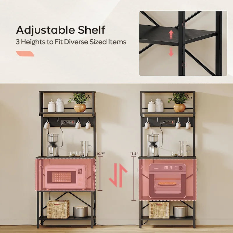 60 Inch Kitchen Baker's Rack with Hutch 8 Side Hooks