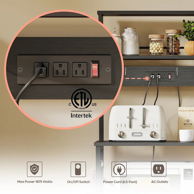 60 Inch Kitchen Baker's Rack with Hutch 8 Side Hooks