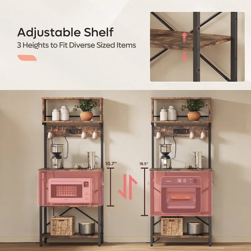 60 Inch Kitchen Baker's Rack with Hutch 8 Side Hooks