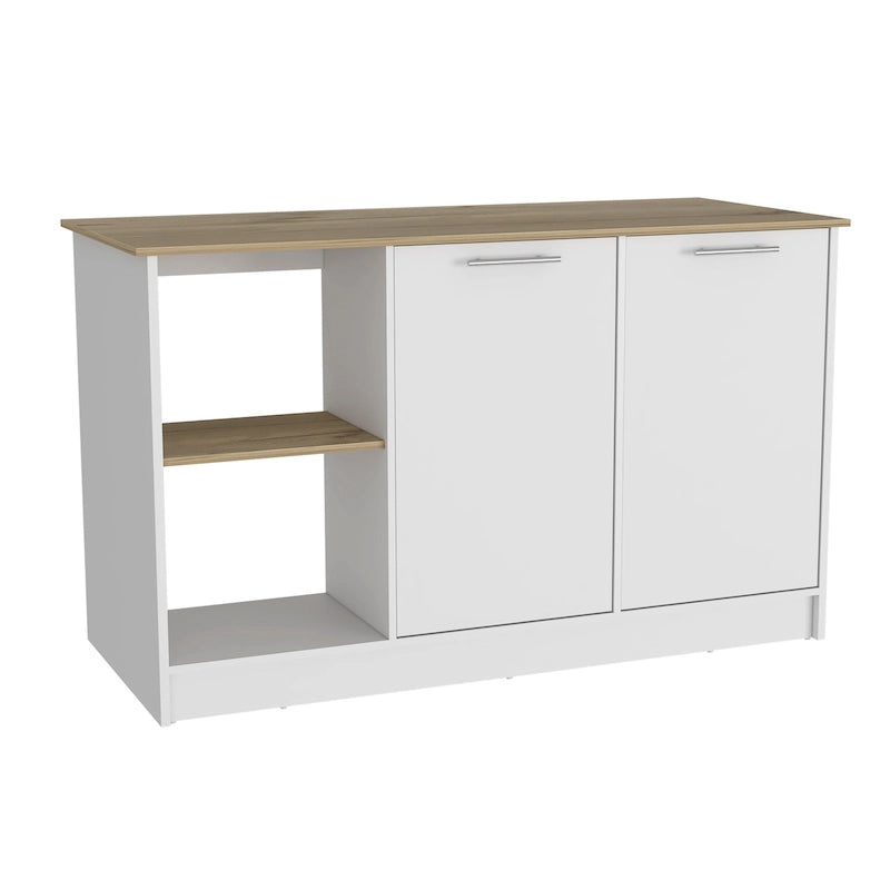 Kitchen Island with Large Top Surface, Cabinet and Open Shelves