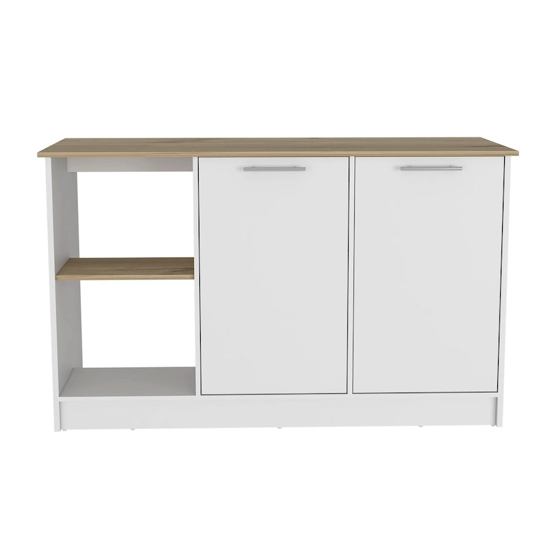 Kitchen Island with Large Top Surface, Cabinet and Open Shelves