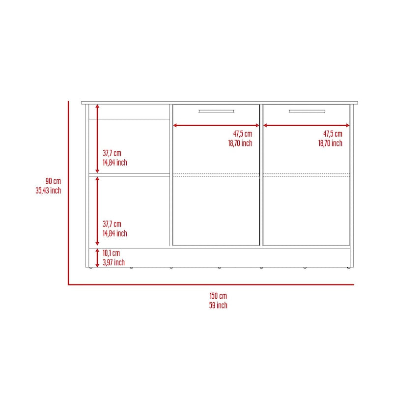 Kitchen Island with Large Top Surface, Cabinet and Open Shelves
