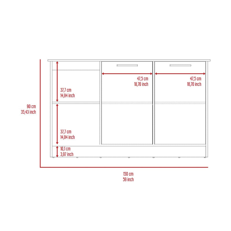 Kitchen Island with Large Top Surface, Cabinet and Open Shelves