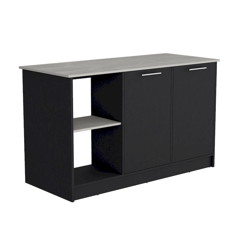 Kitchen Island with Large Top Surface, Cabinet and Open Shelves