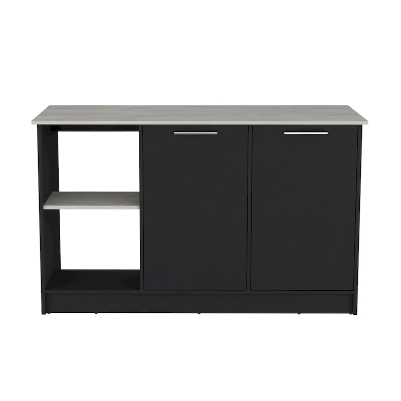 Kitchen Island with Large Top Surface, Cabinet and Open Shelves