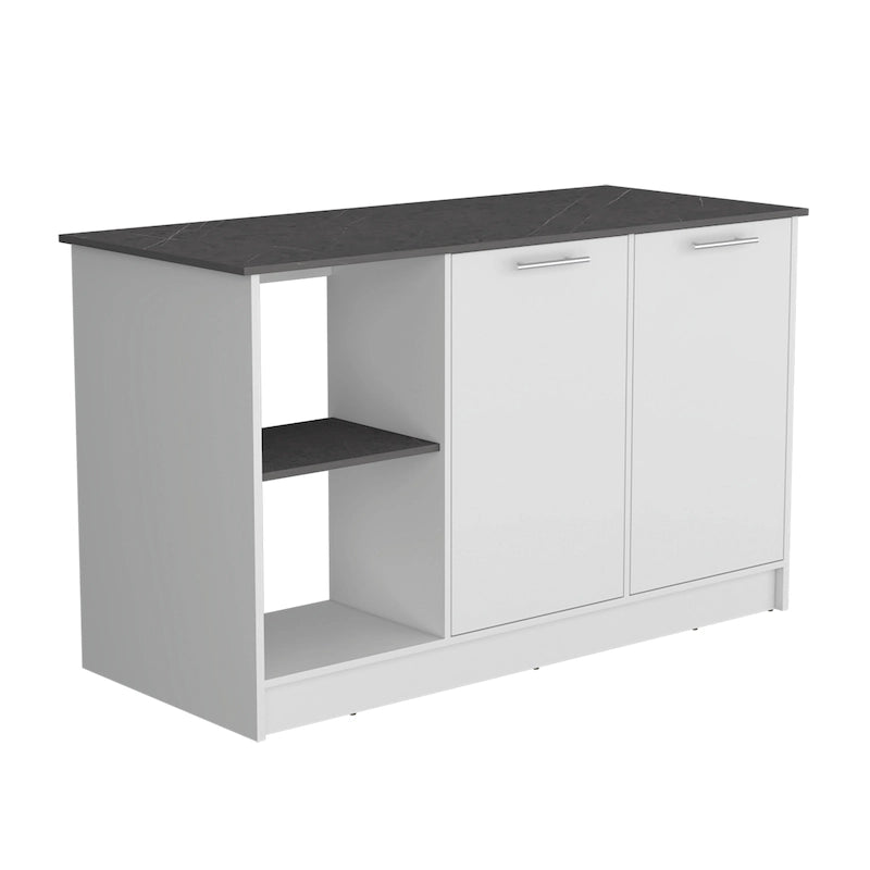 Kitchen Island with Large Top Surface, Cabinet and Open Shelves