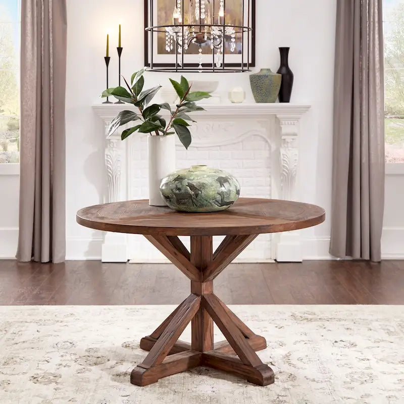 Round Pedestal Dining Table with Reclaimed Wood Finish