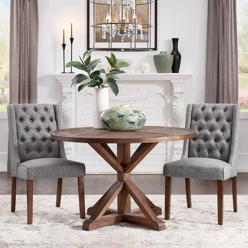 Round Pedestal Dining Table with Reclaimed Wood Finish