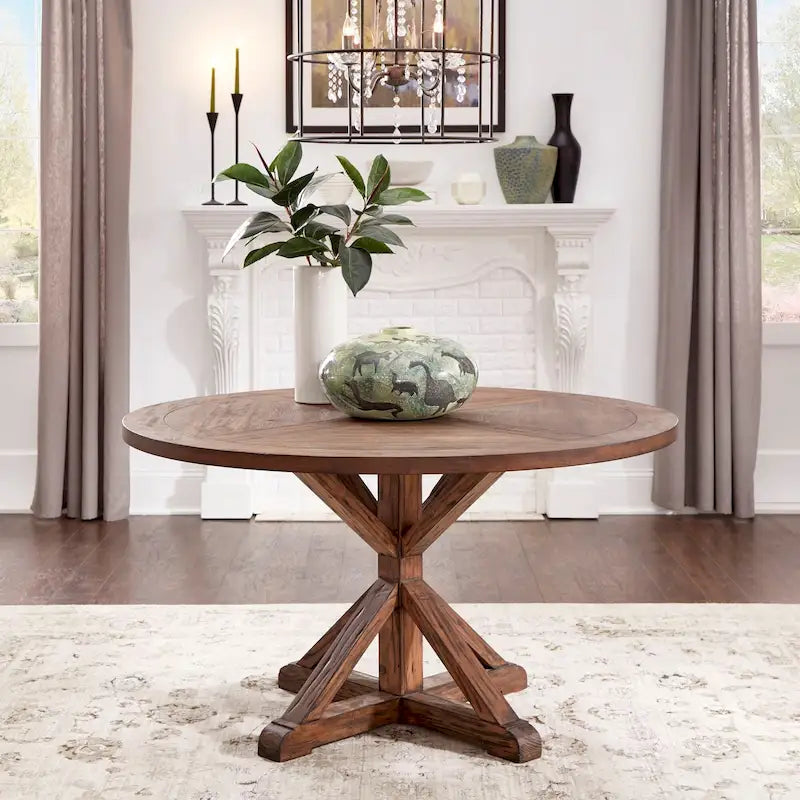 Round Pedestal Dining Table with Reclaimed Wood Finish