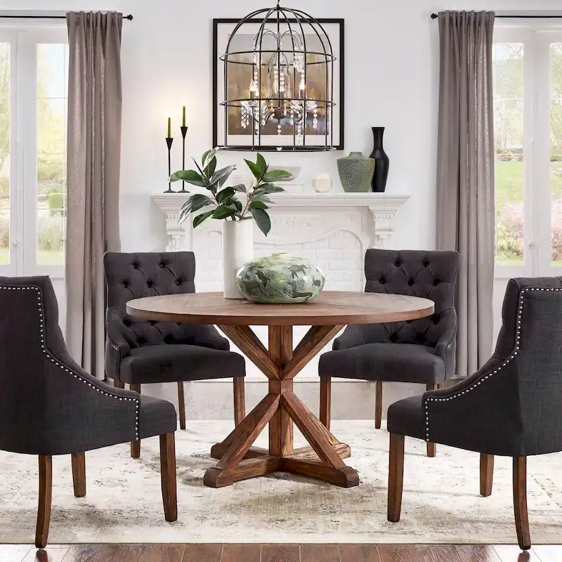 Round Pedestal Dining Table with Reclaimed Wood Finish
