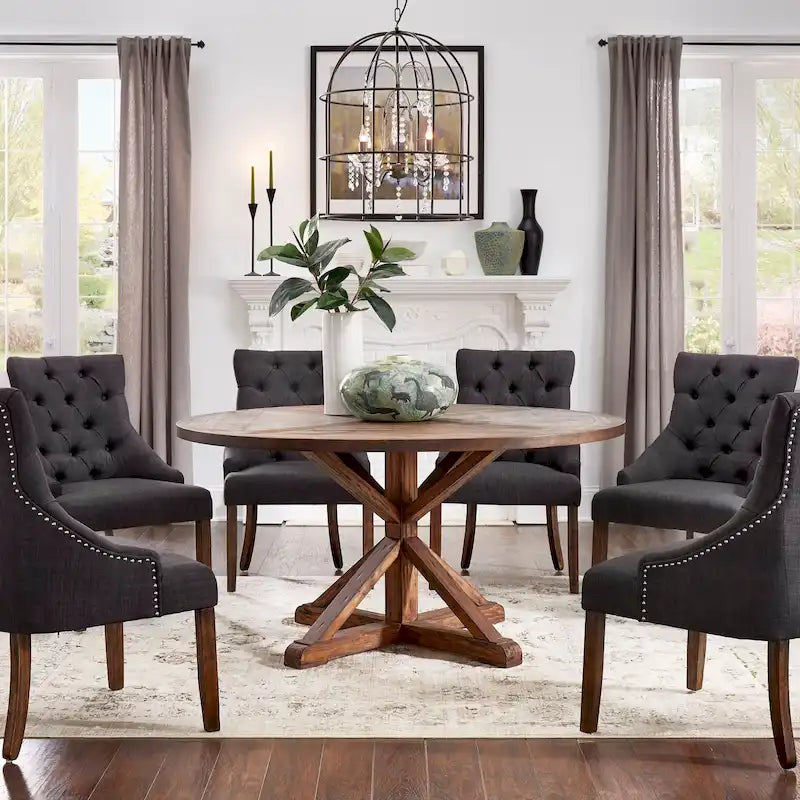 Round Pedestal Dining Table with Reclaimed Wood Finish