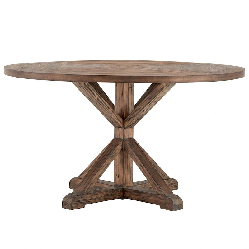 Round Pedestal Dining Table with Reclaimed Wood Finish