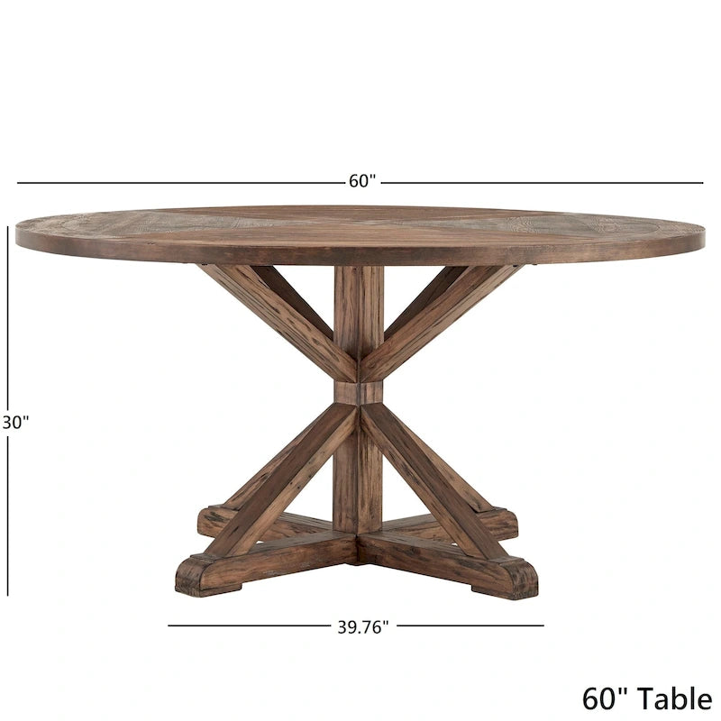 Round Pedestal Dining Table with Reclaimed Wood Finish