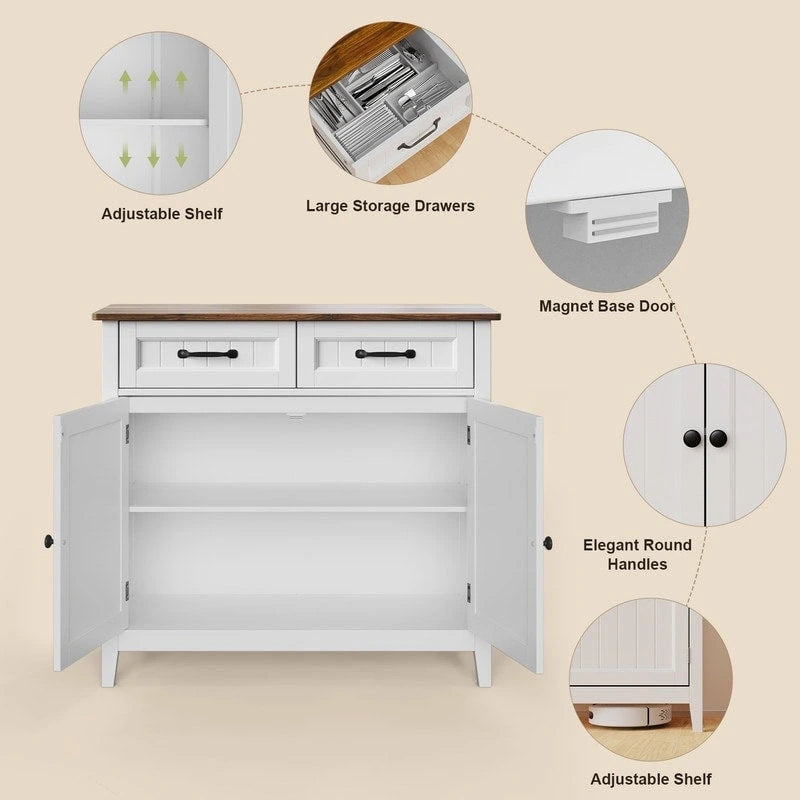 Kitchen Sideboard Buffet Storage Cabinet with 2 Drawers, Coffee Bar Cabinet ,Wood Entryway Cabinet with Double Door Cupboard