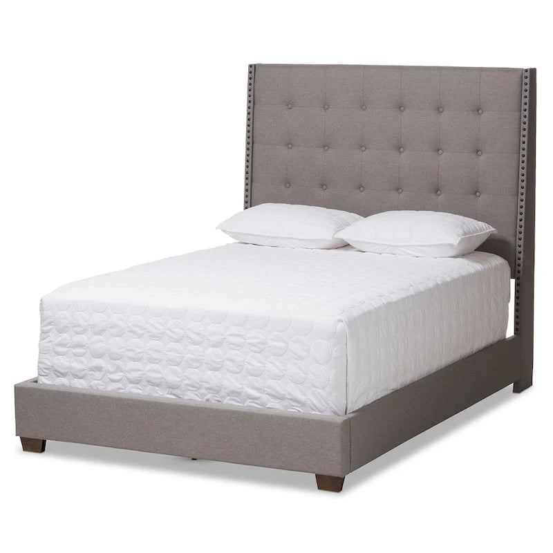 Contemporary Button-Tufted Fabric Upholstered Bed