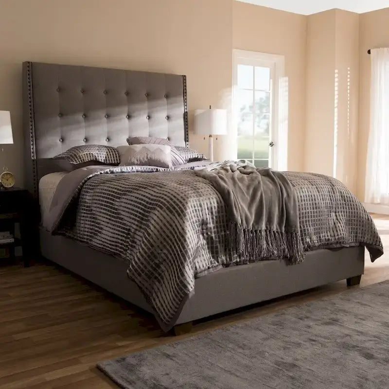 Contemporary Button-Tufted Fabric Upholstered Bed