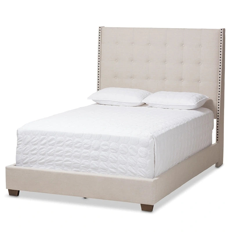 Contemporary Button-Tufted Fabric Upholstered Bed