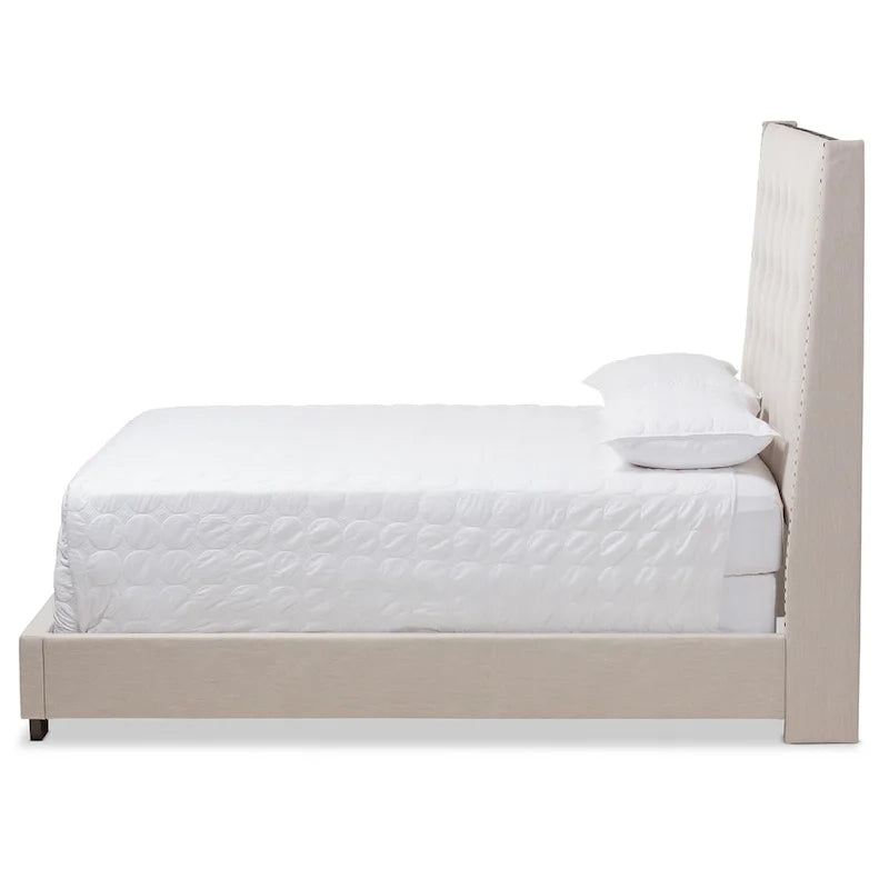Contemporary Button-Tufted Fabric Upholstered Bed