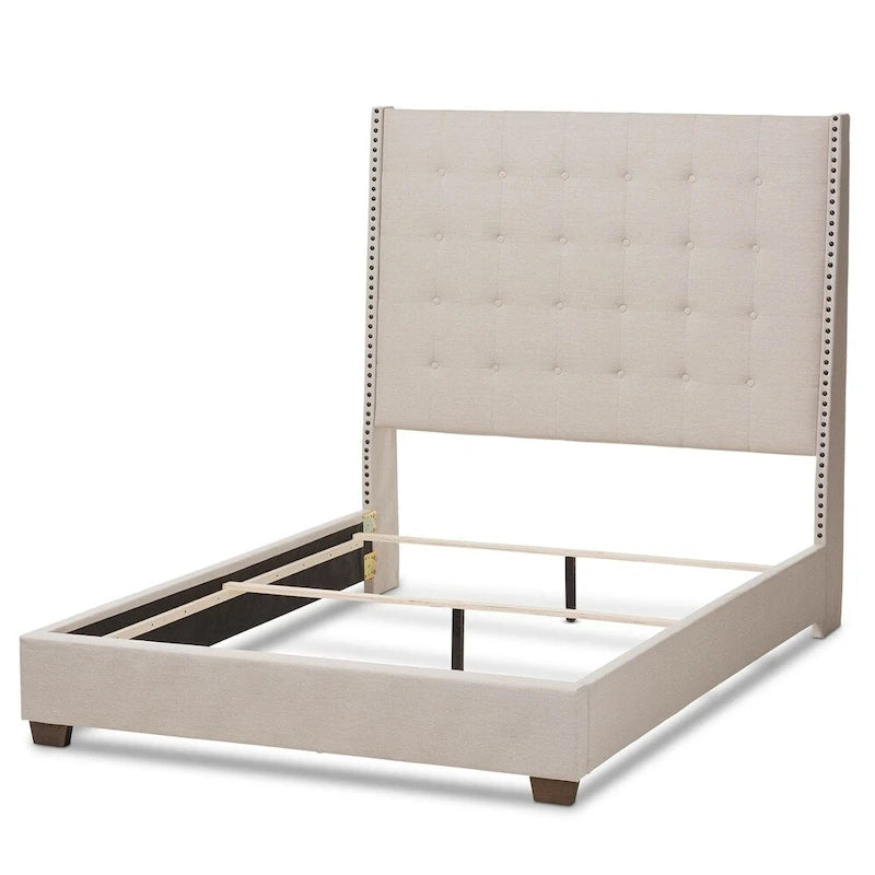 Contemporary Button-Tufted Fabric Upholstered Bed