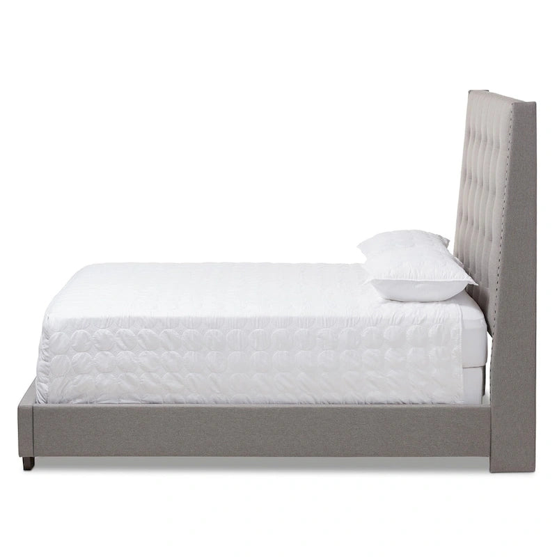 Contemporary Button-Tufted Fabric Upholstered Bed
