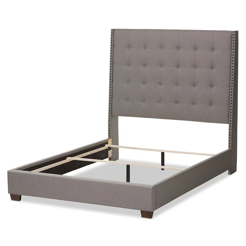 Contemporary Button-Tufted Fabric Upholstered Bed